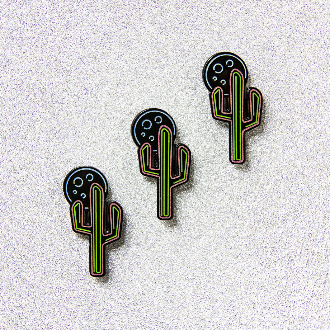 Cactus Moon Enamel Pin (glows in the dark!)